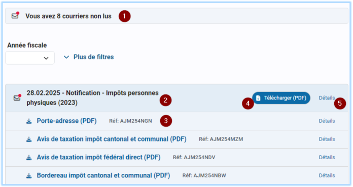 Copie écran "Mes courriers reçus"