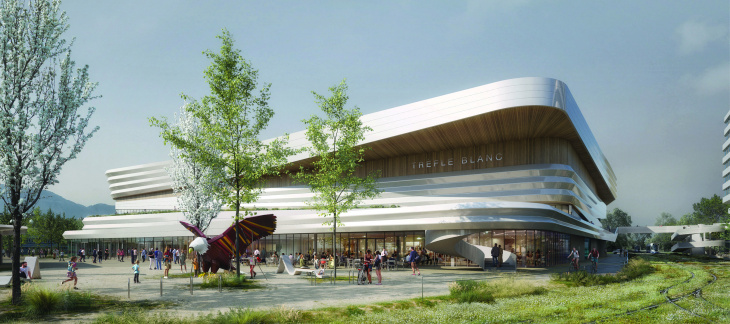 Concours "Patinoire de Trèfle-Blanc", Lancy - architec/Chabanne architecte/ingeni/wsp-BG/Oxalis/RR&A Nouvelle patinoire. Crédit: Chabanne architecte/AER studio